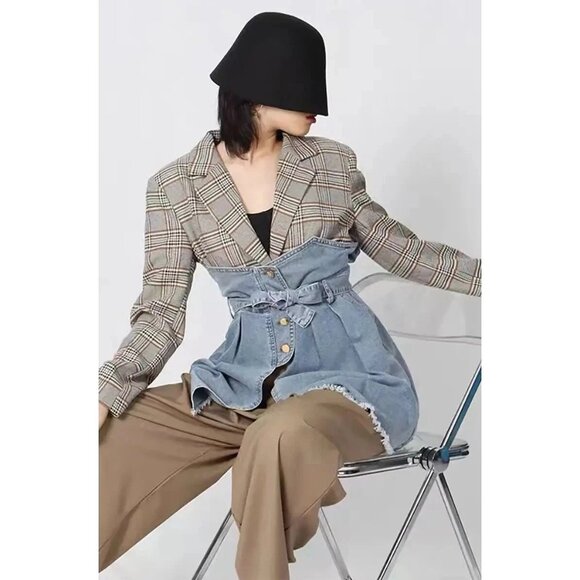 Blue and Gray Suit Jacket Blazer with Modern Elegance - Picture 1 of 16